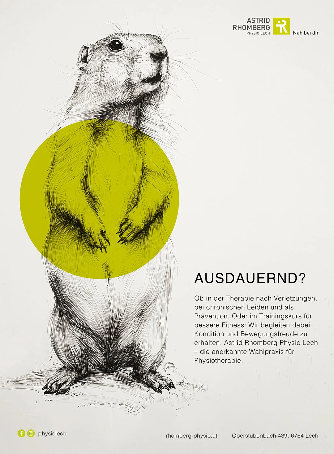 Zurgams Physio Lech Astrid Rhomberg Imagekampagne Murmeltier Poster